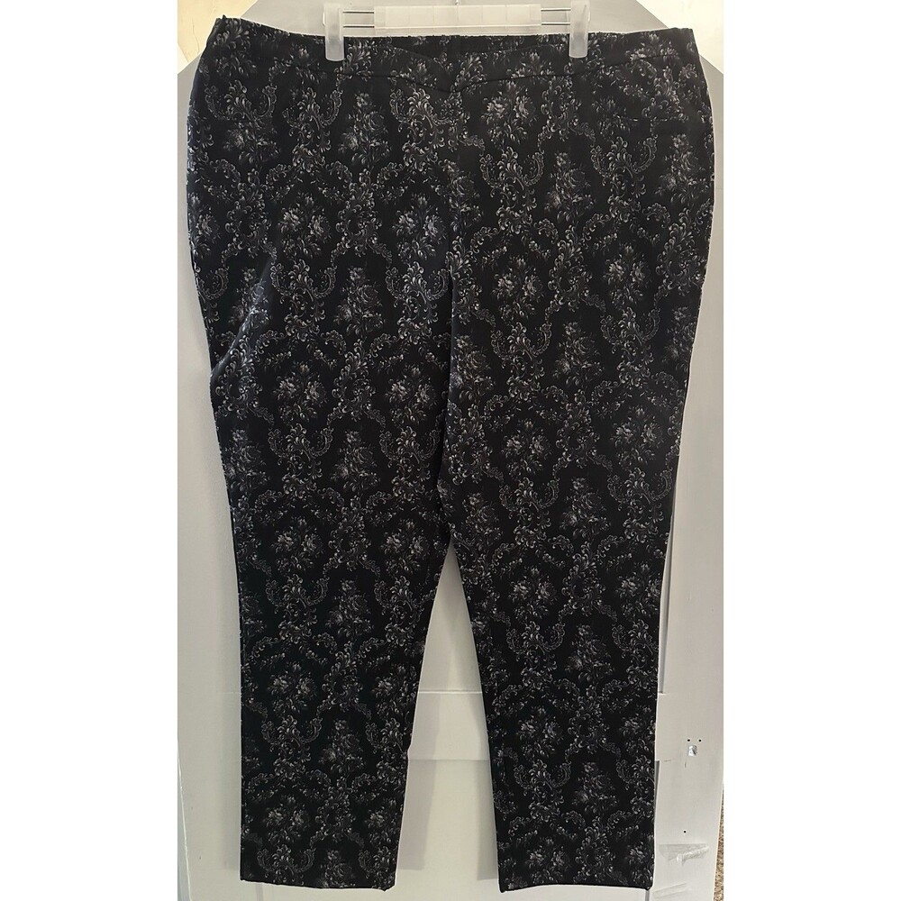 Isaac Mizrahi Live! 24/7 Stretch Black Paisley Slim-Leg Pants Plus Size 24W